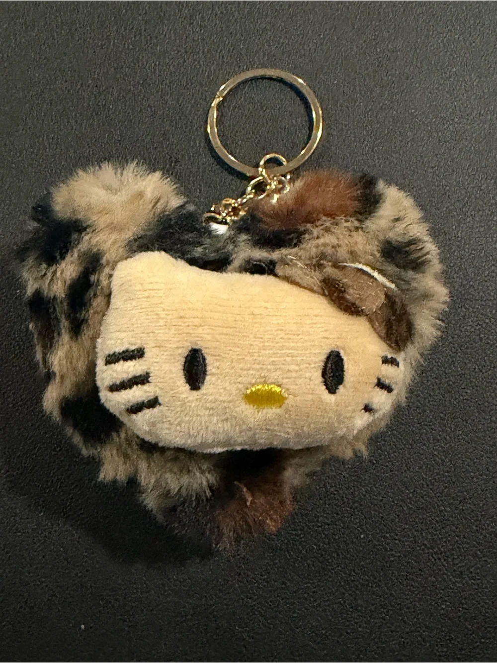 Hello Kitty Plush Leopard Print Keychain - Cream & Brown